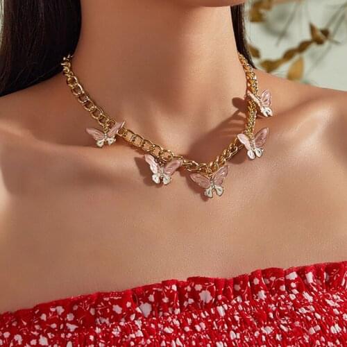 European And American Ins Wild Butterfly Necklace Cute Sweet Pink Enamel Butterfly Necklace