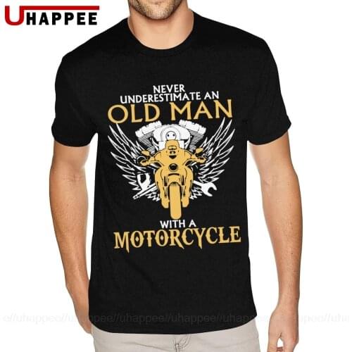Old Man With Motorcycle T-Shirts Mens Unique Short Sleeve Crewneck Men Summer T Shirts Vintage Looking Clothing