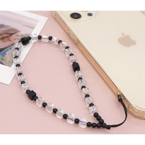 Go2Boho 2021 Phone Chain Mobile Accessories Transparent Crystal Black Beads Lanyard Cord For Phone Case Strap Telephone Jewelry