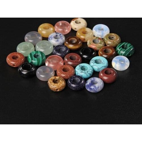 11mm Big Hole Stone Beads Charms Round Natural Quartz Opal Agates Large Hole Beads for Jewelry Making Necklace DIY Accessories