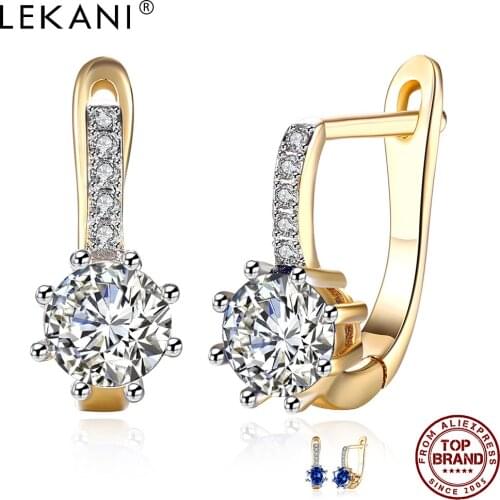 LEKANI Creative Design Champagne Gold Zircon Earring White Blue Two-Color Earrings For Women Teen Girls Fashion Jewelry Hot Sell