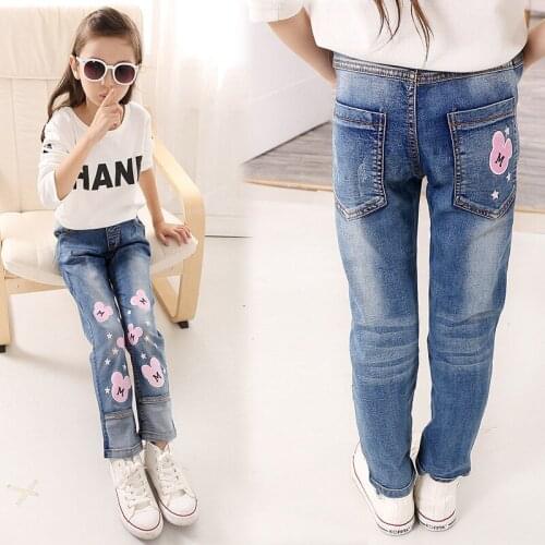 Hot sale 2019 children Girls Jeans spring Kids casual pink cartoon print letters denim Pants for Girls 5-10 years