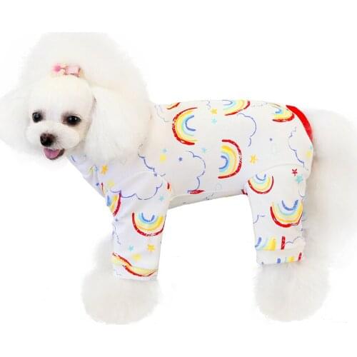Cute Sleeping Dog Pajamas Animal/Fruit/Rainbow Pattern Wrap Belly Jumpsuit Overalls For Girls Spring Autumn Pet Puppy Clothing