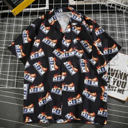 Flame Dollar Shirts Men 2019 Summer Turn-down Collar Mens Shirts Streetwear Hip Hop Shirts