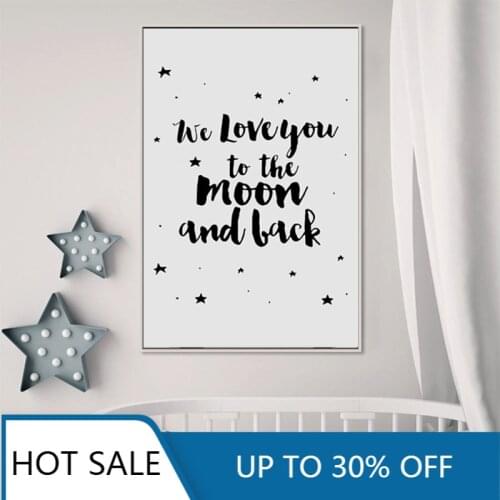We Love You to The Moon and Back Sign Stars Nursery Wall Art Canvas Painting Posters and Prints Cartoon Baby Kids Room Decor