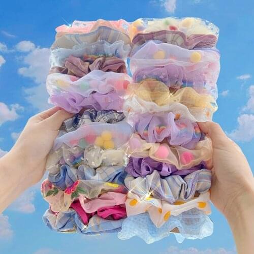 4PCS/SET New Lace Floral Scrunchies Set For Women Girls Elastic Hair Bands Gum Hair Ties Ponytail Hold Korean Hair Accessories