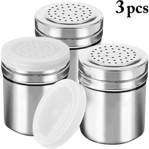 3pcs Stainless Steel Salt Pepper Shaker Set Condiment Box Cooking Seasoning Bottle Barbecue Tool Kitchen Harb and Spice Tools