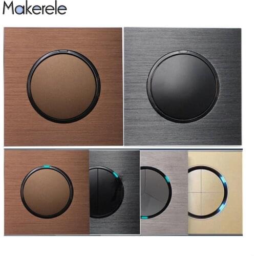 L77 Series 1/2 Gang 1/2 Way Wall Switch Push Button LED Light Switch With LED Indicator Push Button Wall Switch Aluminum Panel