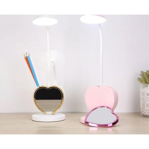 USB Eye Protection Desk Lamp Power Storage 360° Adjustment Touch Table Light With Pen Holder Phone Bracket Cosmetic Mirror