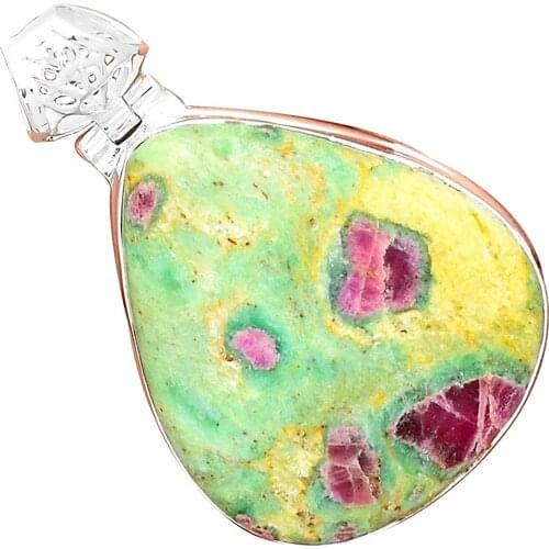 Nature RUBY IN FUCHSITE Pendant 925 Sterling Silver, 43 mm, MHBAP5377