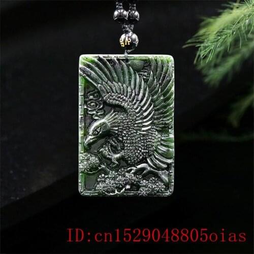 Jade Eagle Pendant Necklace Black Green Fashion Carved Gifts Amulet Horse Jewellery Chinese Natural Charm
