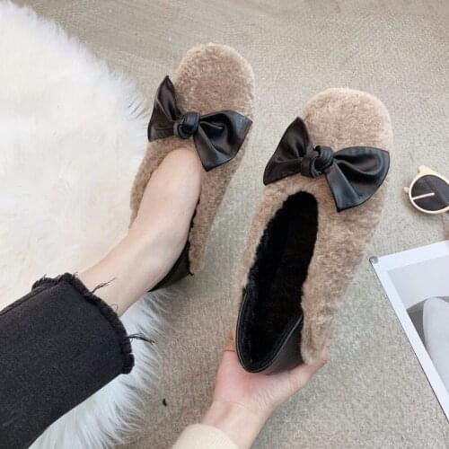 2020 New Winter Non-slip Cuff Suede Plus Velvet Super Warm Solid Color Ladies Casual Fashion Big Bow Design Flat Shoes B20-99