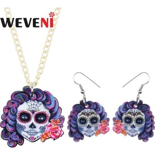 WEVENI Original Acrylic Halloween Medusa Skull Earrings Necklace Collar Jewelry Sets For Women Girls Party Drop Ship Party Gift