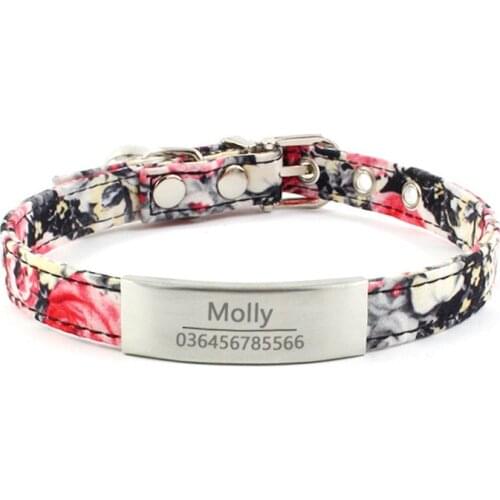 Personalized Cat Collar Laser Engraved Name Collar for Cats with ID tags Bell Floral Pattern Cat Supplies Pet Products