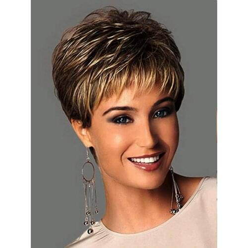 Wig for Women Synthetic Short Straight Hair with Bangs Natural Light Gold Daily Use Heat Resistant Fiber Wigs