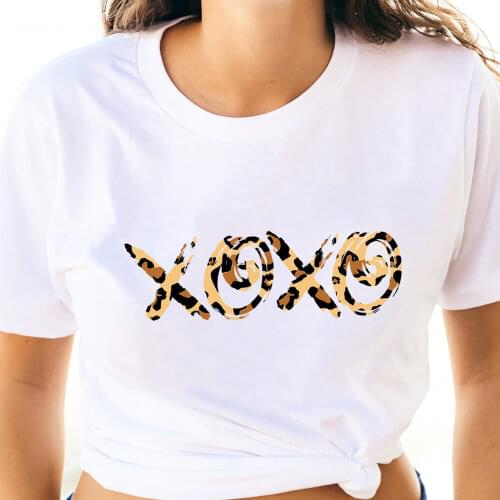 Casual O-Neck Pullovers Short Sleeve Tops Valentines Day Leopard Colored Printed Womens T Shirt New Arrival Spring