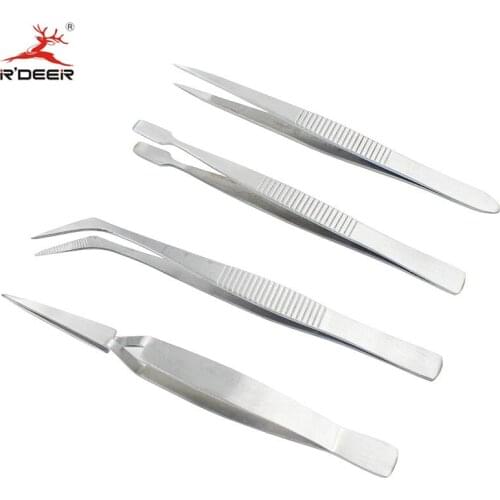 RDEER 4 pcs Stainless Steel Tweezers Thicken Multitool Electronics Forceps Craft Jewelry Beauty Nail Art Hobby Picking Tool