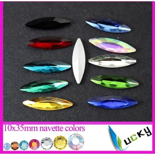 2016 New long slim navette 10pcs 10x35mm Horse eye shape crystal fancy rhinestones point back strass Many colors available
