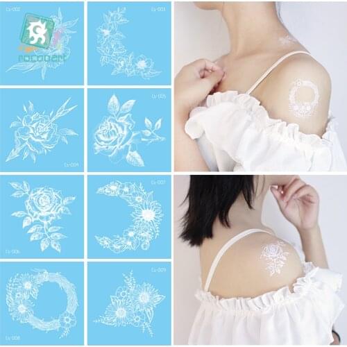 6X6cm White Lace Flower Temporaire Tattoo Rose bird Design Tatouage Women Collarbone Shoulder Body Art Waterproof Tattoo Sticker