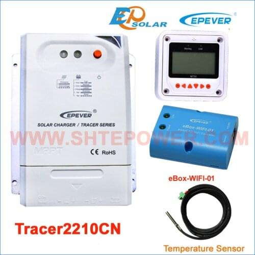 Tracer mppt 20A Tracer2210CN model EPEVER brand high quality MT50 Meter wifi eBOX Phone APP Solar regulator temp sensor 24V