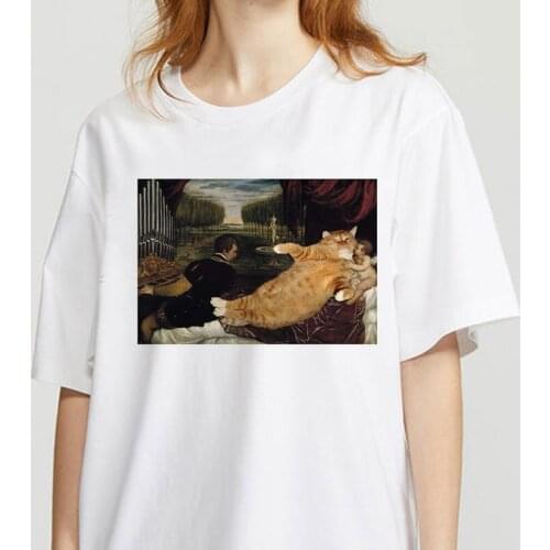 Cute Cat Graphic T Shirt Women Ullzang Cute Aesthetic Pink T-shirt 90s Funny Cartoon T Shirt Cats Meow Top Tee Female