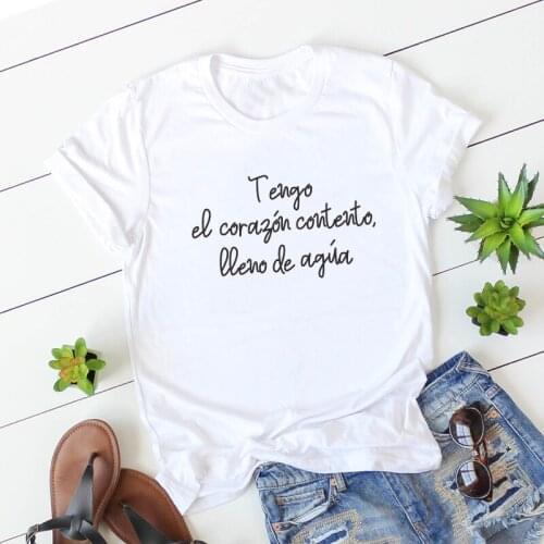 My happy heart is full of water Funny Spanish camiseta mujer Letter Printed T-hirts for Women Summer tops clothes Black White