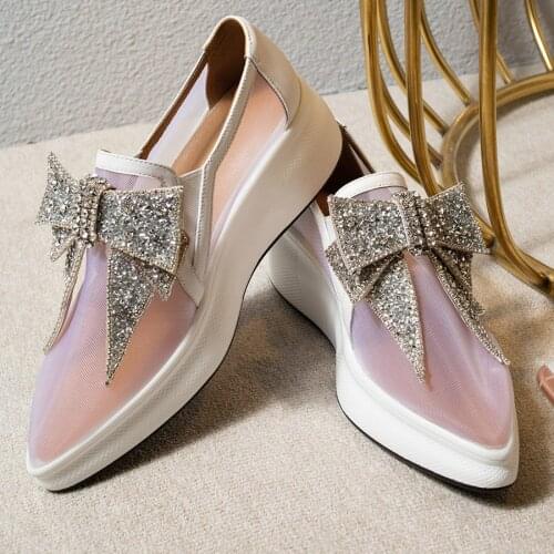 Rhinestone Women Breathable Genuine Leather Wedges High Heel Ankle Boots Female Summer Pointed Toe Fashion Sneakers Casual Shoes