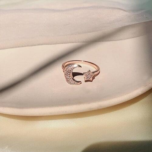 Rings For Women Open Adjustable Star Moon Simple Rose Gold Korean Retro Hip Hop Girl Birthday Dating Party Best Present INEFFA