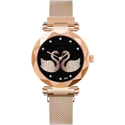 Fashion Stainless Steel Bracelet Luxury Dress Clock Women Watches Round Diamond swan Dial Quartz Wristwatches reloj mujer XB40