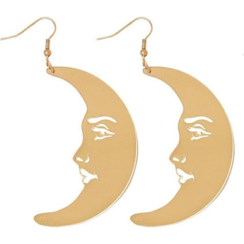 2021 Women Punk Earrings Gold Moon Pandent Earrings Charm Hip Hop Girls Gift Cute Hook acrylic jewelry Evening Party Earring