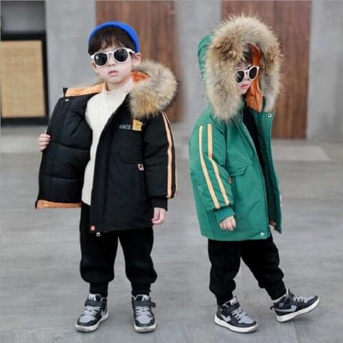 Winter 2-10Years Baby Boys Cotton Padded Coat Childrens Outwear Thickened Hooded Fur Collar Warm Jacket For Kids Clothes Tops