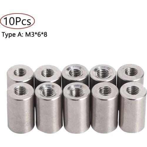 10Pcs Round Coupling Nut M3 M4 M5 Nut 304 Stainless Steel Lead Screw Connection Nut Round Standoff Spacer Stud Extend Long Nuts