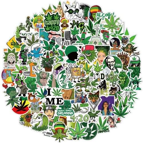 100 pieces spoof character Weed leaf graffiti stickers personalized motorcycle luggage waterproof stickers wholesale
