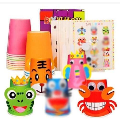 12pcs Children 3D DIY handmade paper cups sticker material kit Whole set Kids kindergarten school art craft educational toys