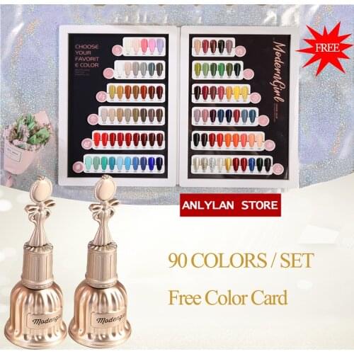 ANLYLAN 90pcs/lot 15ml Gel Nail Glitter Polish Set Semi Permanent UV Soak Off Nail Gel Kits For Manicure Nail Art Free Card