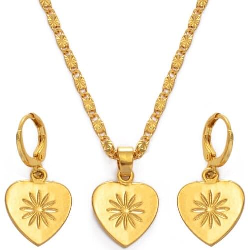 Anniyo Heart Jewelry Sets Gold Color Pendant Necklaces and Earrings for Women Girls Marshallese #122116