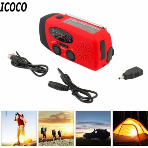 ICOCO 3 in 1 Emergency Charger Flashlight Hand Crank Generator Wind up Solar Dynamo Powered FM/AM Radio Charger LED Flashlight