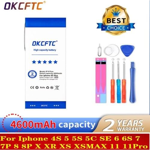 OKCFTC High Capacity Phone Battery For iPhone 6S 6 7 8 Plus X Replacement Battery For iPhone 5 4 5S SE XR XS 11 Pro Max Batterie