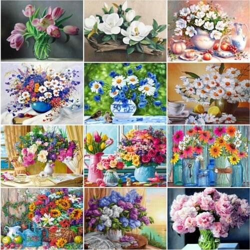 HUACAN DIY Frame Coloring By Number Flowers Kits Handpainted Picture By Number Drawing On Canvas For Adults Home Decor 40x50cm