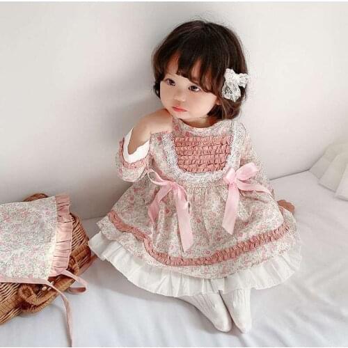 Spanish Children Clothes Girls Lolita Dress Up Turkish Lolita Baby Dresses Birthday Princesses Party Kids Pink Floral Lace Frock