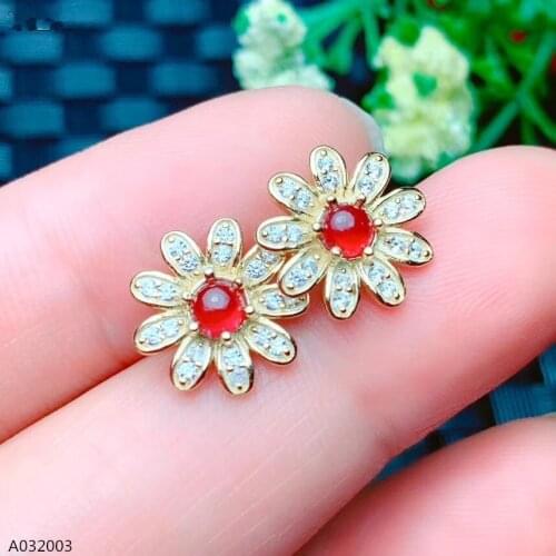 KJJEAXCMY boutique jewelry 925 sterling silver inlaid natural ruby girl earrings floret support re-examination