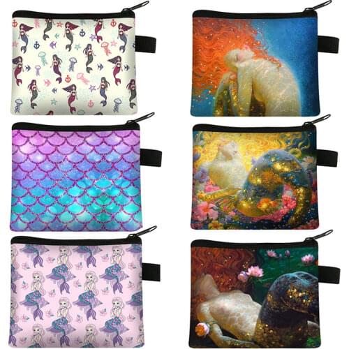 Beautiful Mermaid Coin purse Girl Fashion Coin Bag 3D Printing Mermaid Princess Credit Card Wallet