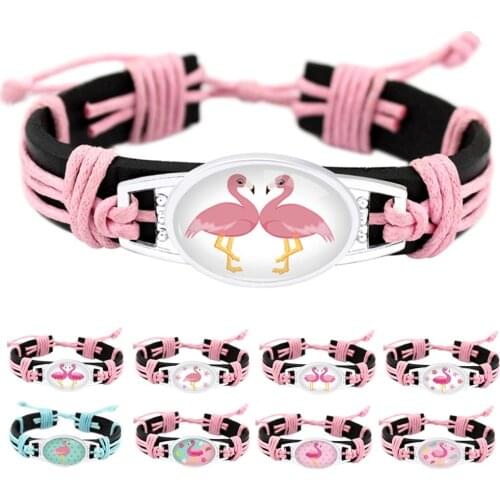 Flamingos Unicorn Charms Leather Bracelets Women Men Unisex Boy Girl Fashion Trendy Jewelry Best Friends Friendship Party Gift
