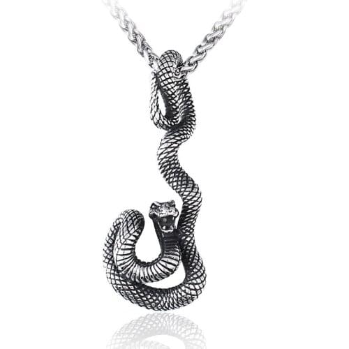 COOL Snake Pendant Animal Necklace for men stainless steel amulet necklace punk Snakes suspension Pendant maxi men jewelry