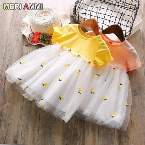 MERI AMMI Children Girl Clothing Short Sleeves Cartoon Friuts Pineapple Dress Cotton Dress For 2-9 Year Girl