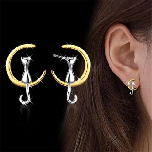 WQQCR Fashion Jewelry Earrings Cute Animal Cat Kitten Cats Ear Studs Prisoner for Women Gift Cats Moon Stand Earrings