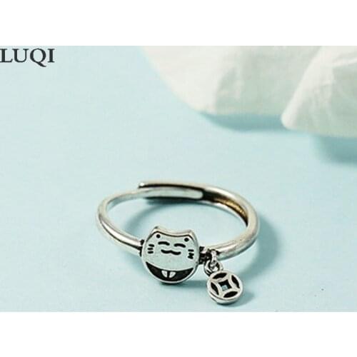 Fashion Womens S925 Silver Personality Lucky Little Fat Cat Open Rings 274