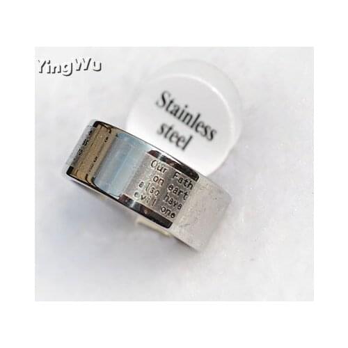 Yingwu English Titanium Steel Christian Cross Bible Ring for Men and Women