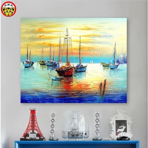 Painting by numbers art paint by number Diy sailing Sea coast sunset landscape painting hand-filled color decoration painting