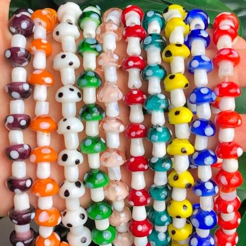 Wholesale Multicolor Mushroom Shape Lampwork Glass Loose Beads for DIY Crafts Jewelry Making Findings Accessories Earring